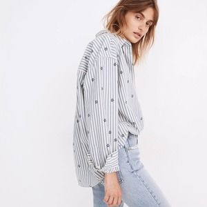 NWT Madewell Floral Painter Shirt Stell Stripe Medium Blue White